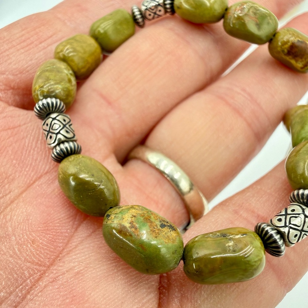 Emerald Valley Mine Turquoise Nugget Bracelet Sterling Silver Southwestern 7.5” - Picture 16 of 17